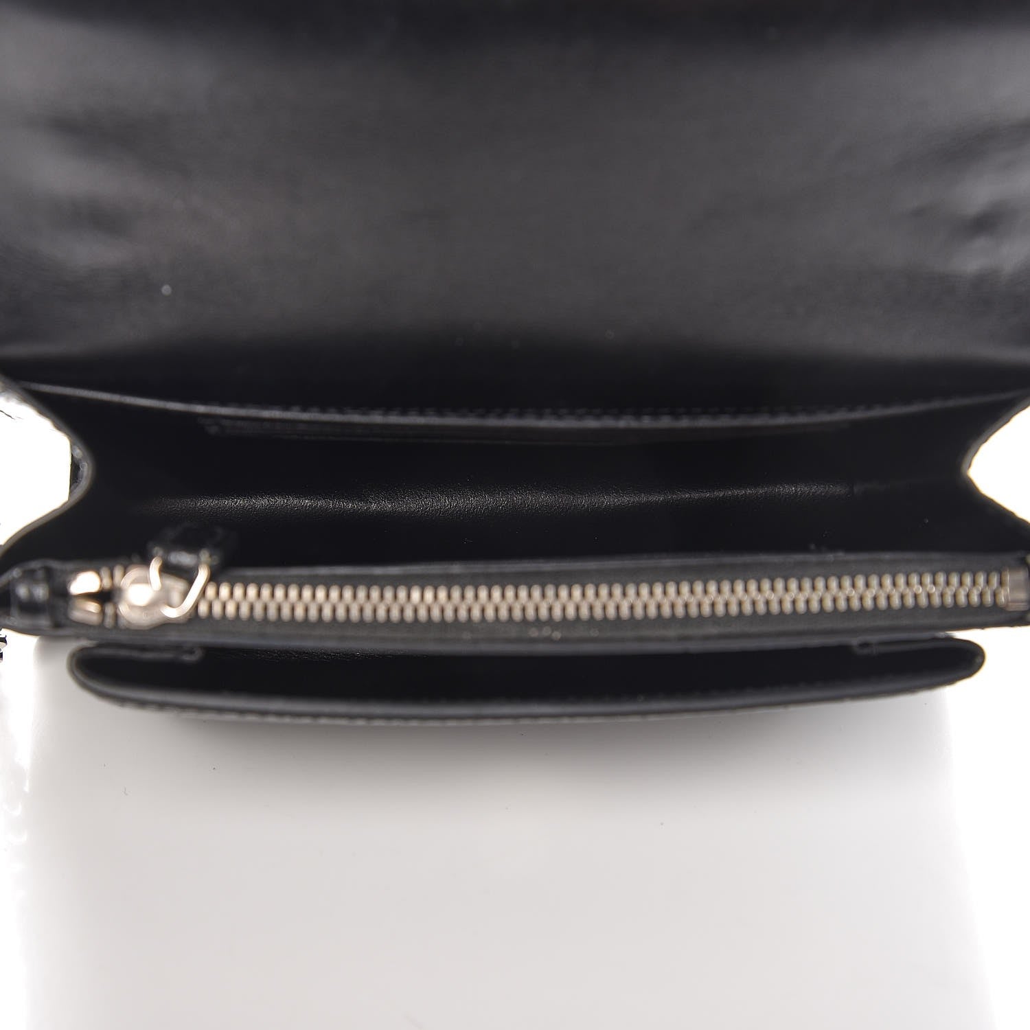 Saint Laurent Calfskin Crocodile Embossed Monogram Sunset Chain Wallet Black 5 of 8