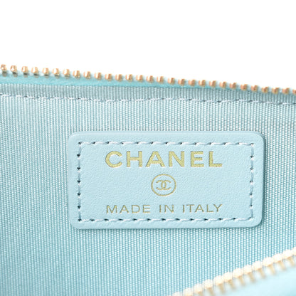 Chanel Caviar Camellia Embossed Classic Flat Wallet Pouch Light Blue 5 of 7