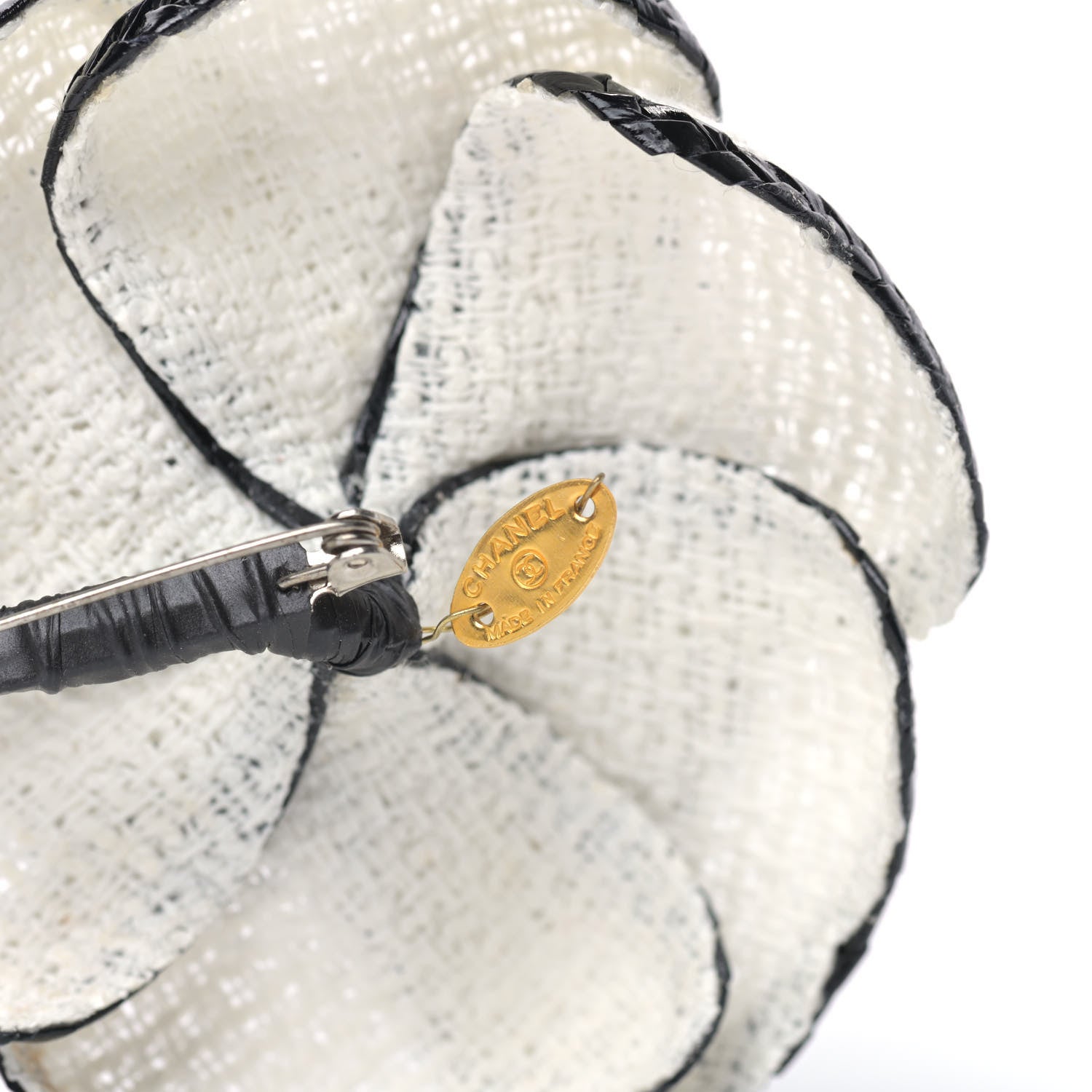 Chanel Tweed Camellia Pin Brooch White Black 3 of 3