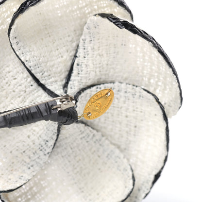 Chanel Tweed Camellia Pin Brooch White Black 3 of 3