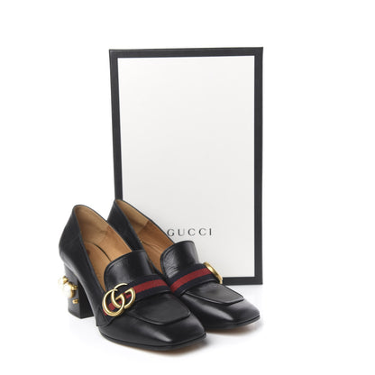 Gucci Malaga Kid Web Pearl Embellished Peyton 75mm Loafer Pumps 36.5 Black 12 of 12