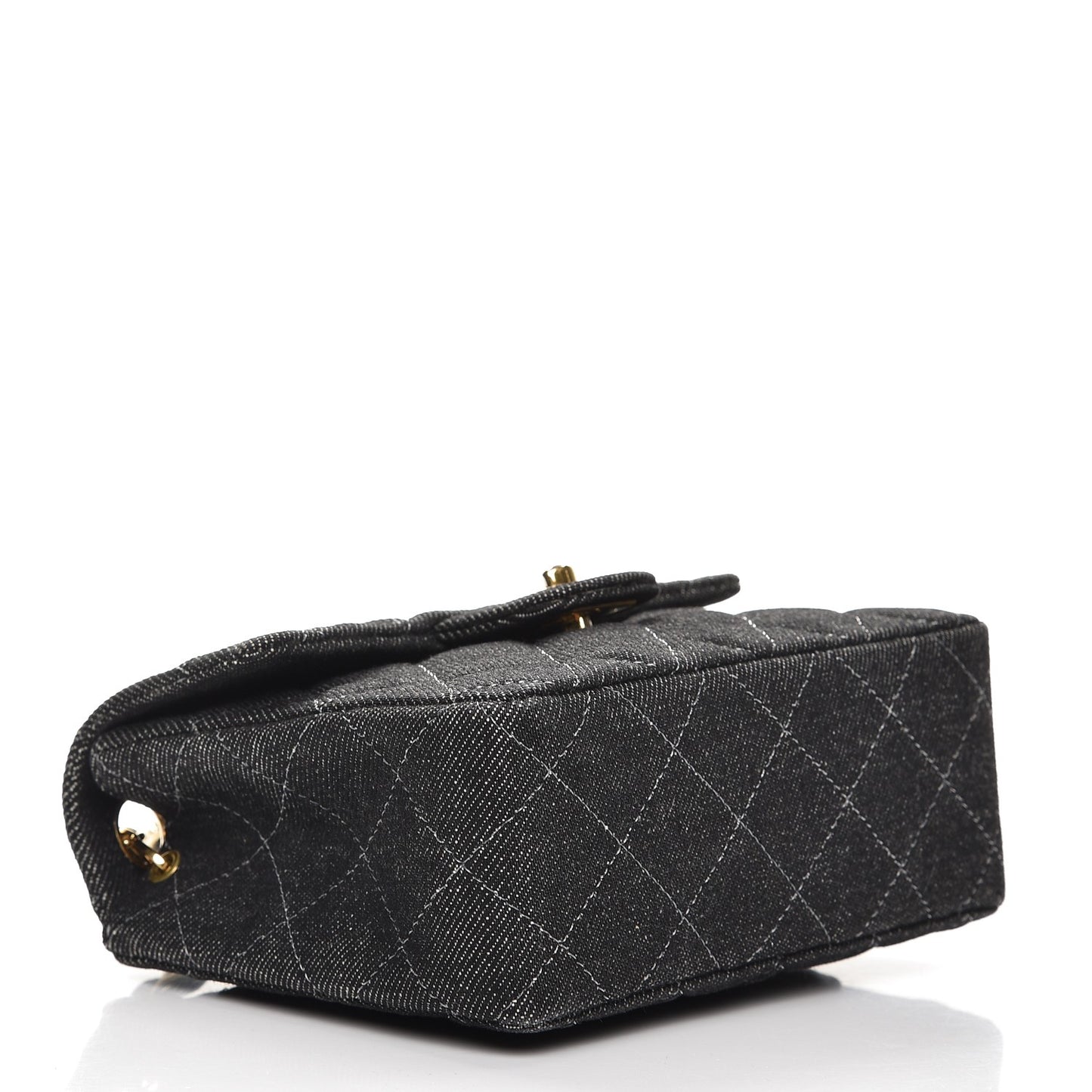 Denim Quilted Mini Square Flap Black