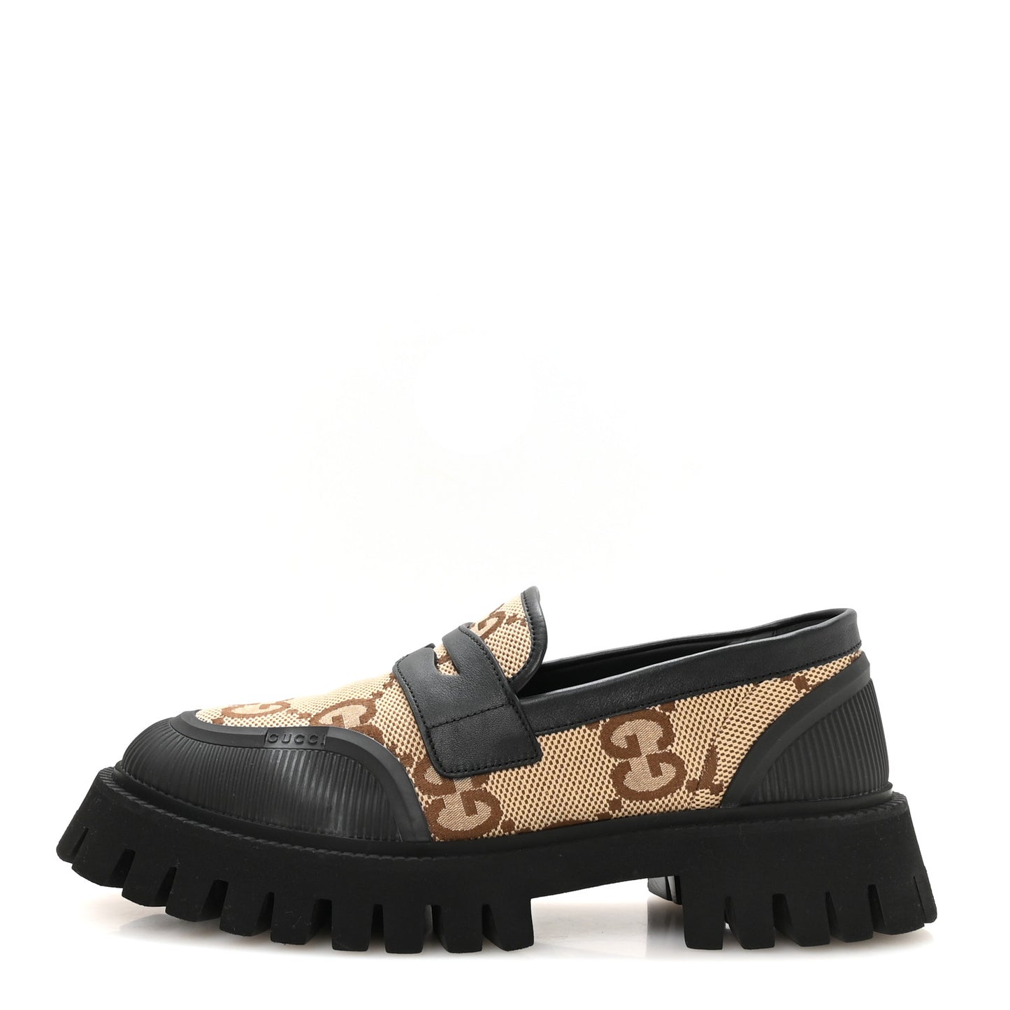 Monogram Jumbo GG Miro Soft Calfskin Mens Lug Sole Loafers 9 Camel Ebony Black