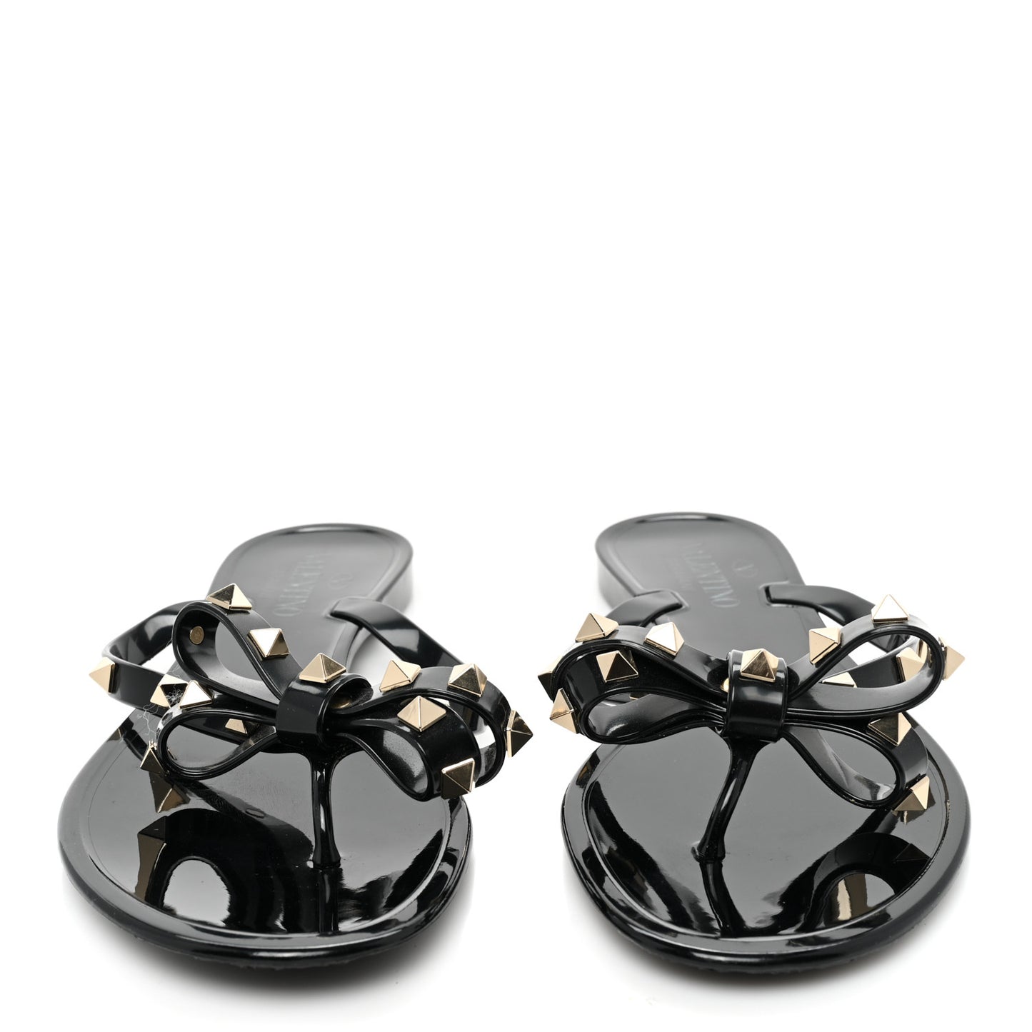 PVC Jelly Rockstud Bow Thong Sandals 38 Black