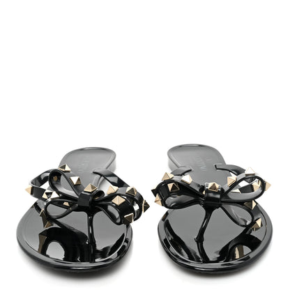 Valentino Garavani PVC Jelly Rockstud Bow Thong Sandals 38 Black 2 of 9