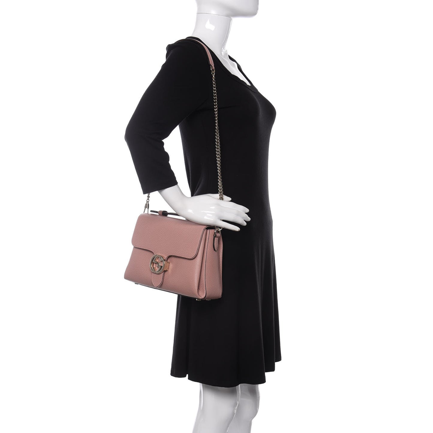 Dollar Calfskin Interlocking G Top Handle Shoulder Bag Soft Pink