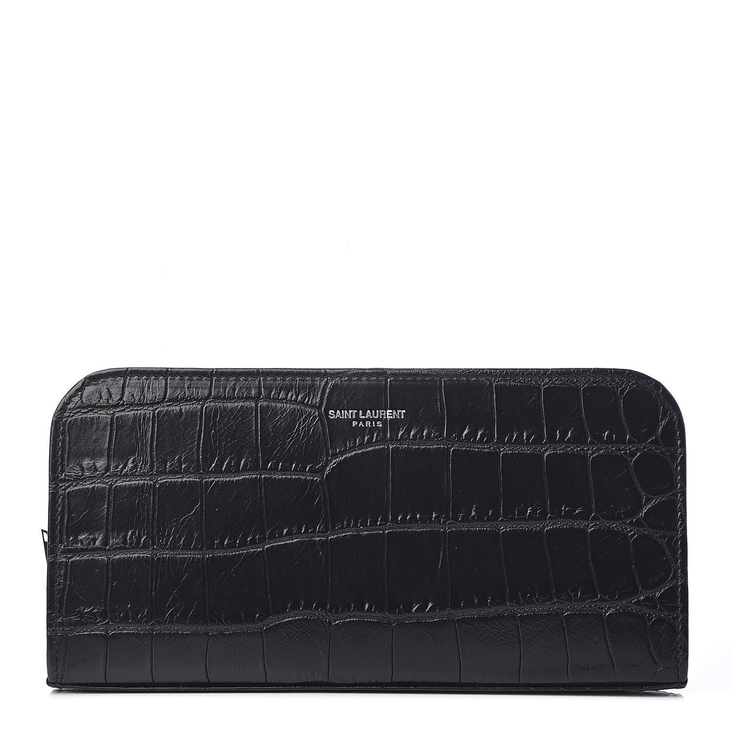 Calfskin Crocodile Embossed Classic Zip Around Continental Wallet Black