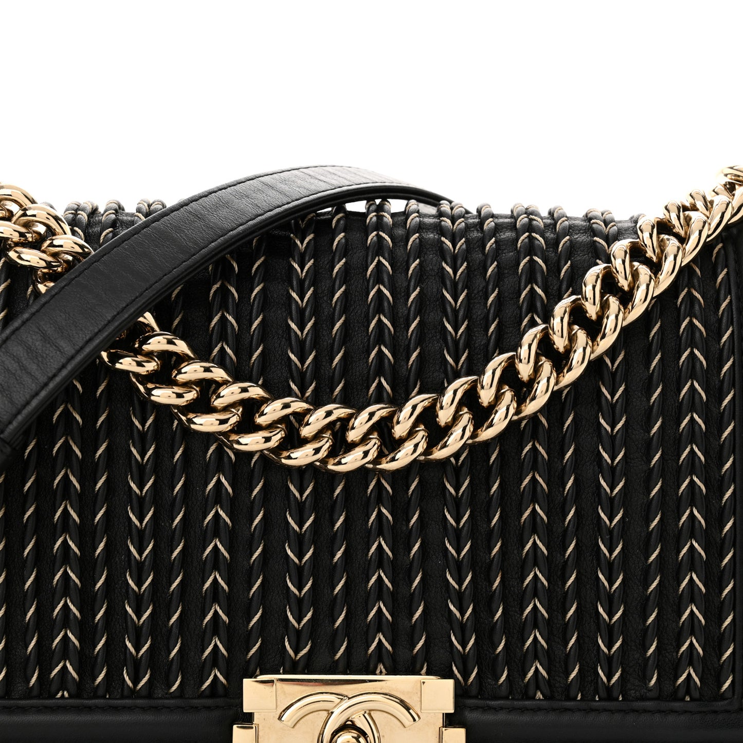 Calfskin Braided Medium Boy Flap Black