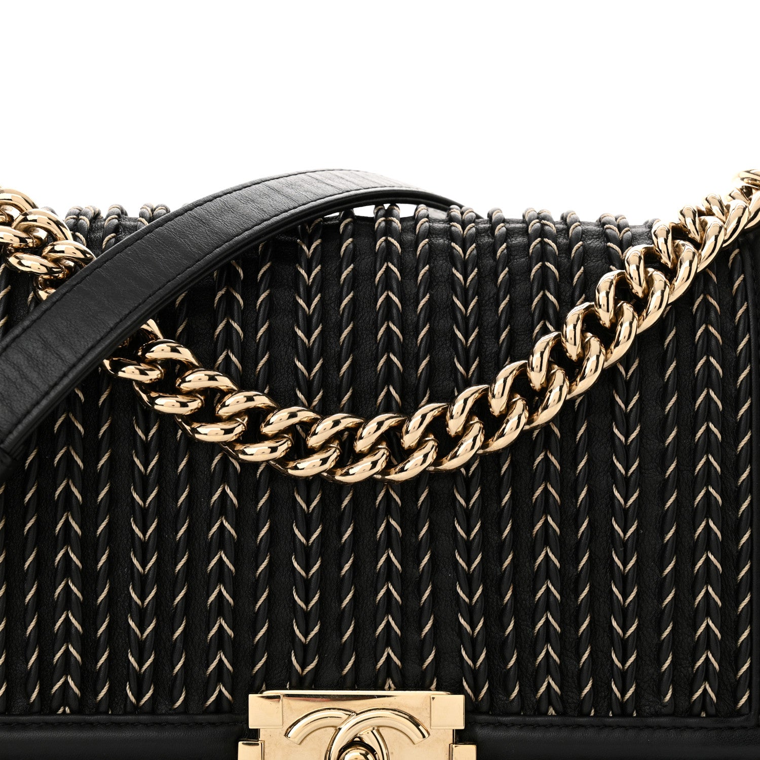 Chanel Calfskin Braided Medium Boy Flap Black 9 of 14