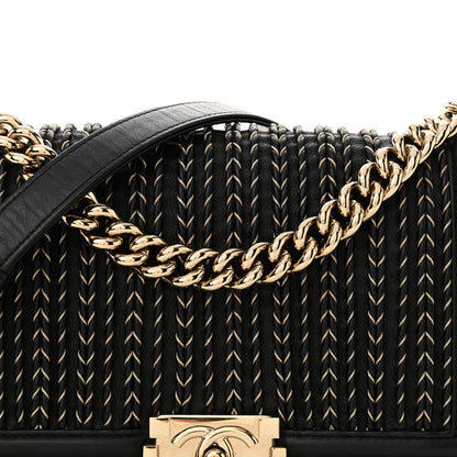 Chanel Calfskin Braided Medium Boy Flap Black 9 of 14