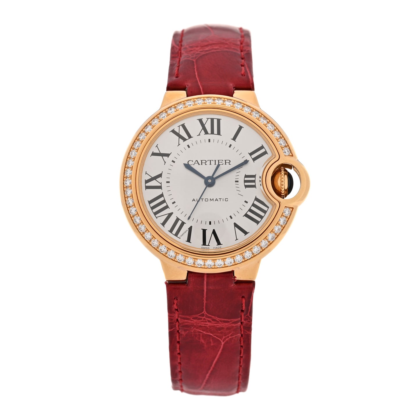 Stainless Steel 18K Yellow Gold Alligator Diamond 33mm Ballon Bleu De Cartier Automatic Watch