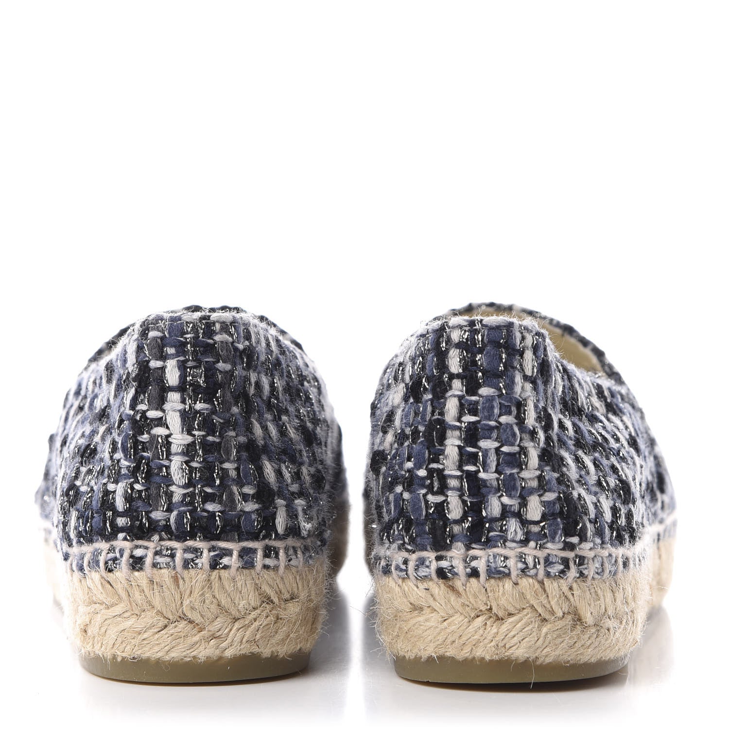 Chanel Metallic Tweed Lambskin CC Espadrilles 38 Black Silver 5 of 11
