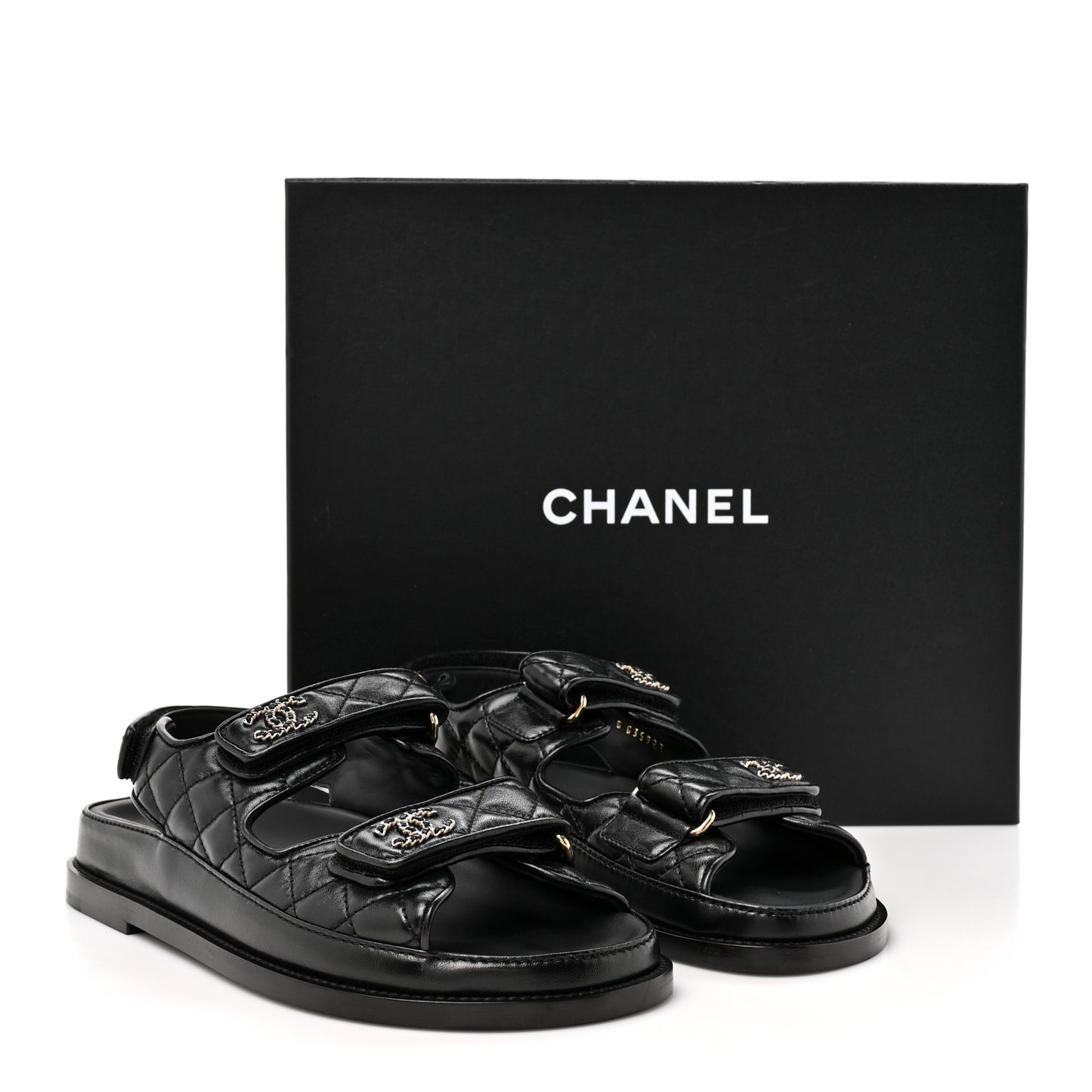 Grained Calfskin Velcro Dad Sandals 38 Black
