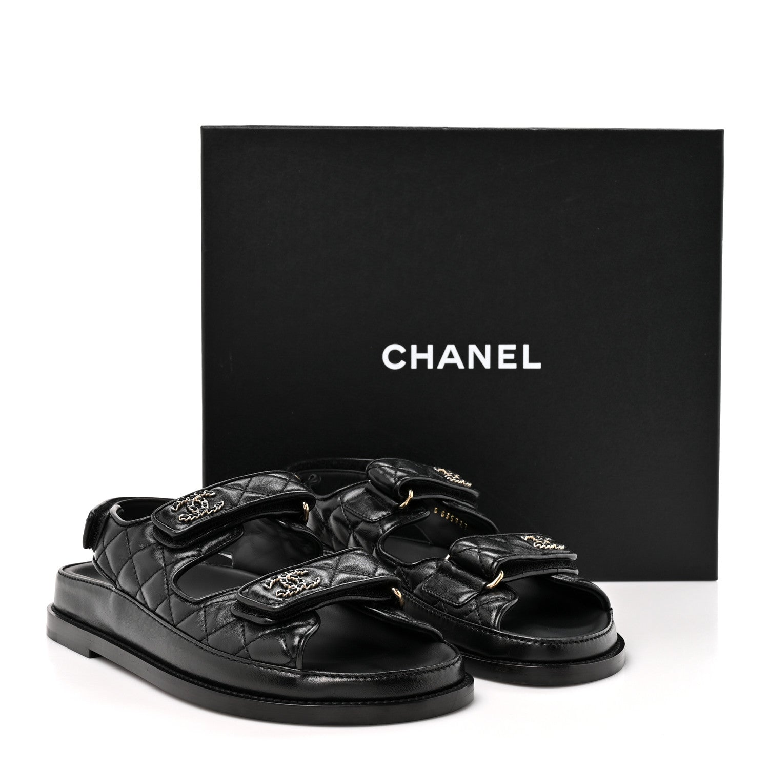 Chanel Grained Calfskin Velcro Dad Sandals 38 Black 10 of 10