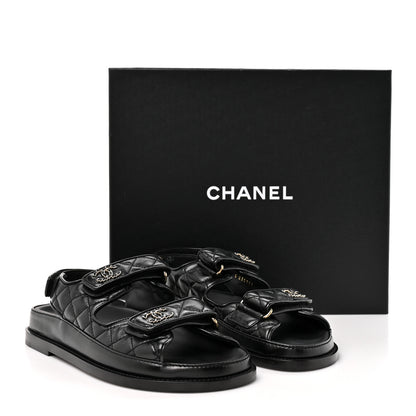 Chanel Grained Calfskin Velcro Dad Sandals 38 Black 10 of 10