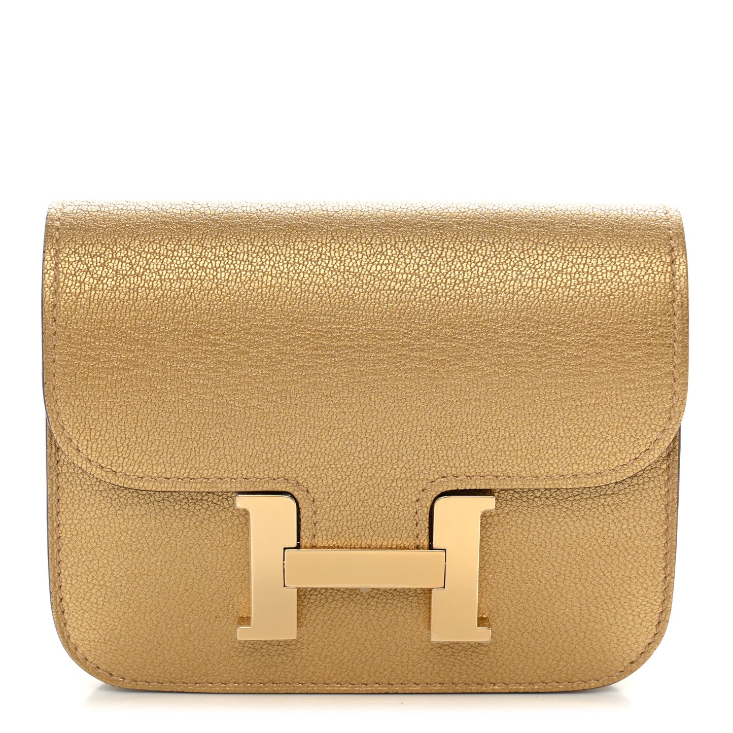 Metallic Chevre Chamkilight Constance Slim Wallet Dore