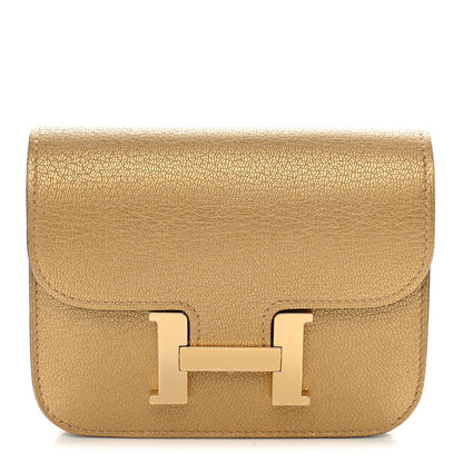 Hermes Metallic Chevre Chamkilight Constance Slim Wallet Dore 1 of 10