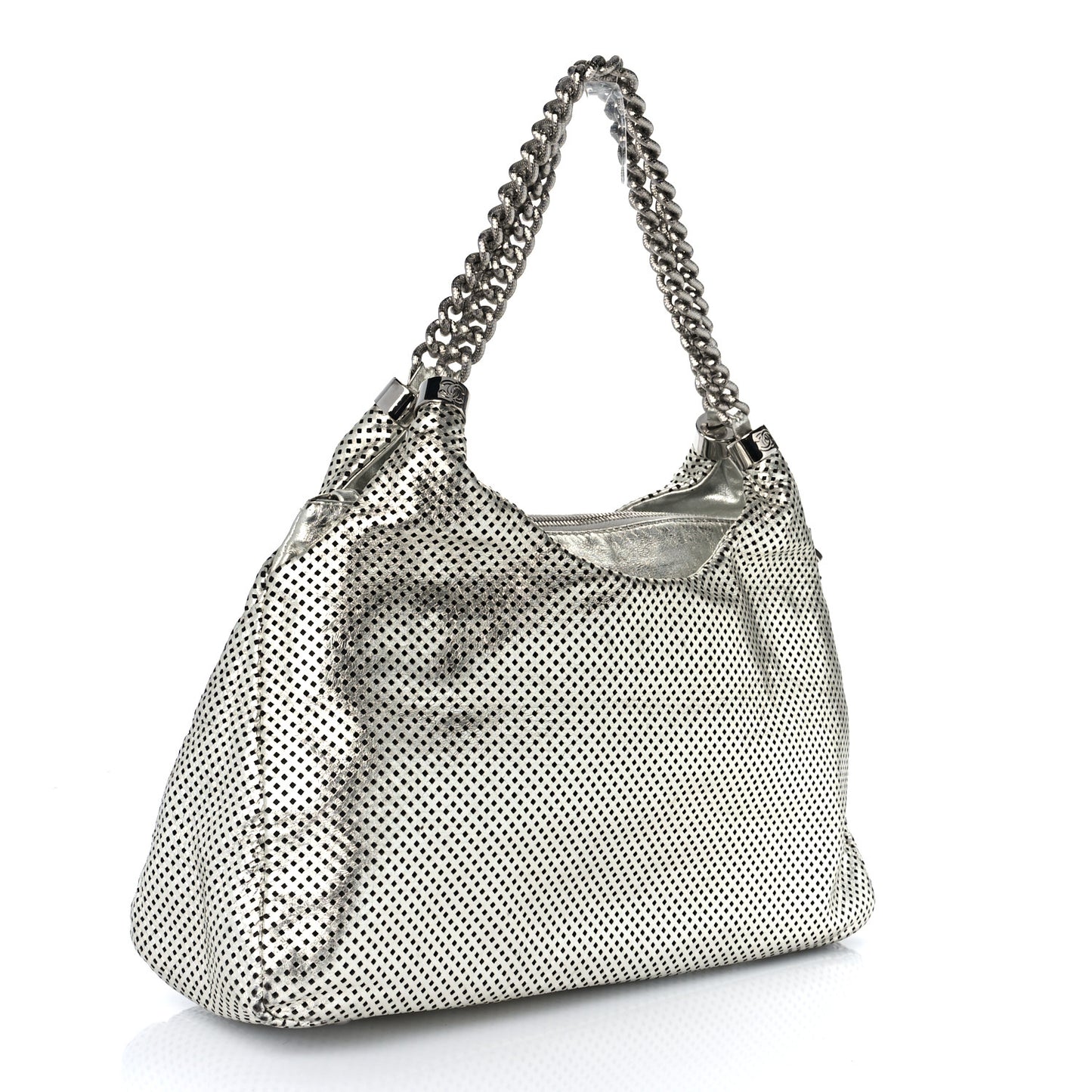 Metallic Glazed Calfskin Perforated Rodeo Drive Hobo Silver