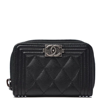 Chanel Caviar Quilted Boy Zip Around Coin Purse Wallet 1 of 6