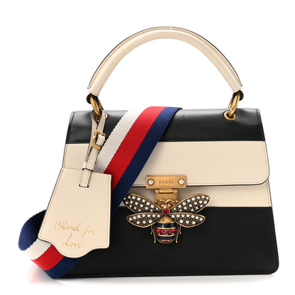 Gucci Calfskin Sylvie Web Small Queen Margaret Top Handle Bag Black White 1 of 10
