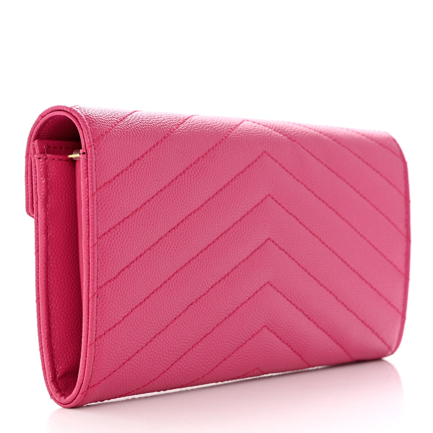Saint Laurent Grain De Poudre Matelasse Chevron Monogram Flap Wallet Fuxia 3 of 8