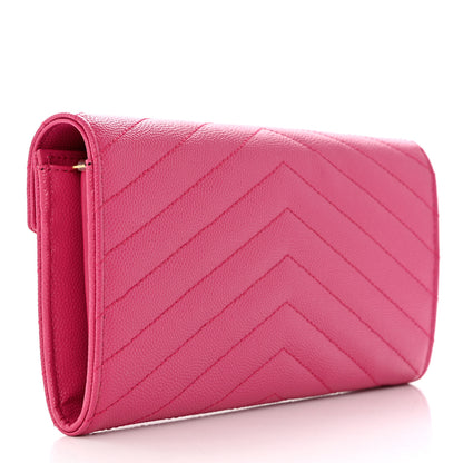 Saint Laurent Grain De Poudre Matelasse Chevron Monogram Flap Wallet Fuxia 3 of 8
