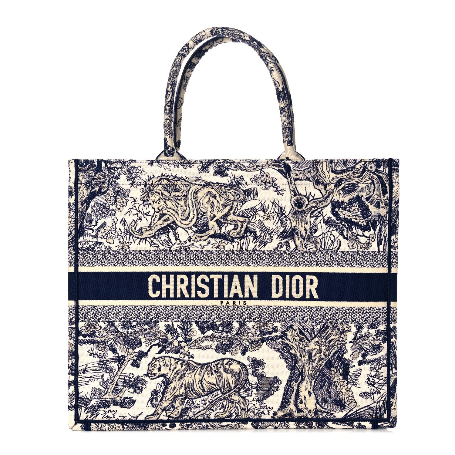 Christian Dior Canvas Embroidered Large Dioriviera Toile De Jouy Book Tote Blue 1 of 8