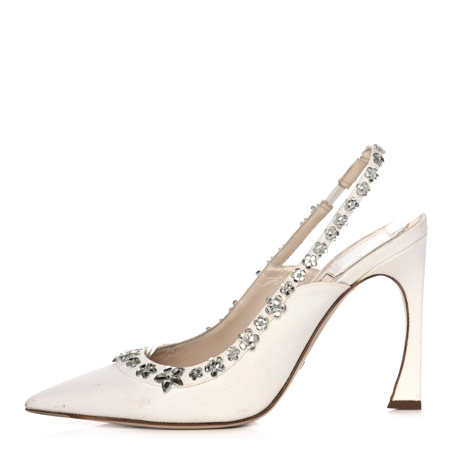 Christian Dior Denim Crystal Garland Slingback Pumps 40 White 1 of 14