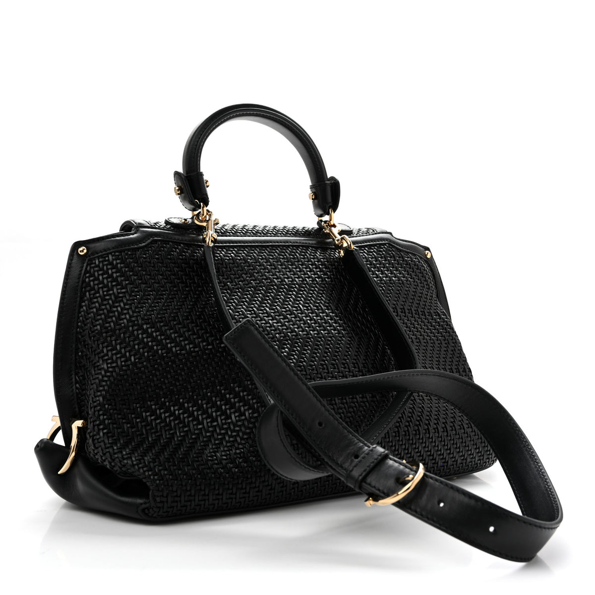 Woven Calfskin Medium Sofia Shoulder Bag Black