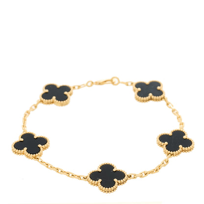Van Cleef & Arpels 18K Yellow Gold Black Onyx 5 Motifs Vintage Alhambra Bracelet 1 of 6