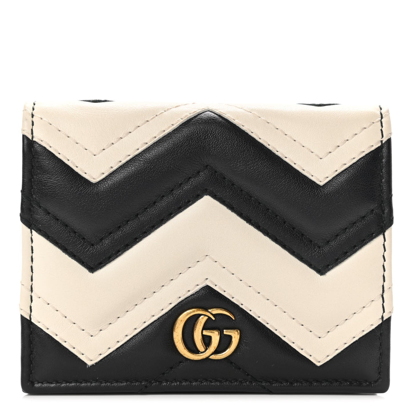 Calfskin Matelasse GG Marmont Card Case Black White