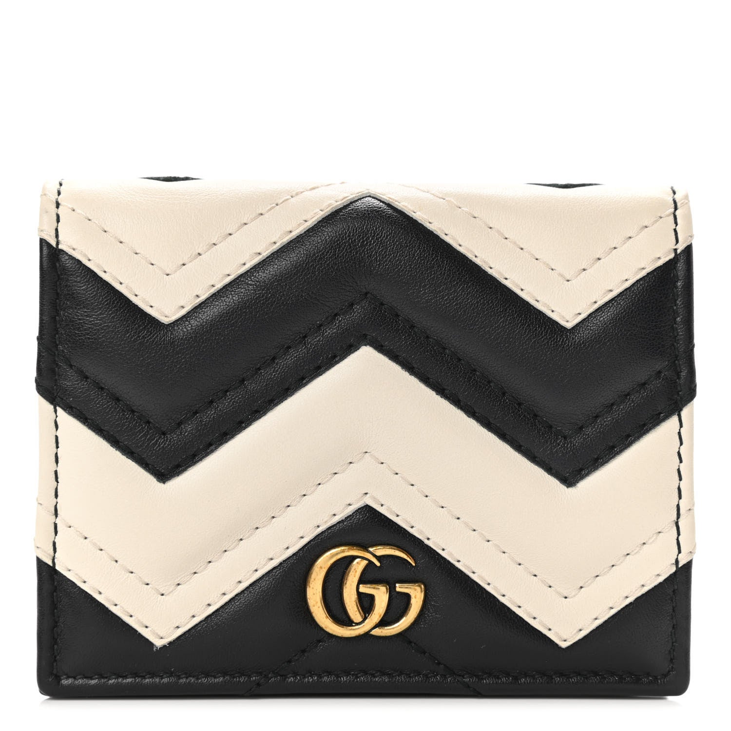 Gucci Calfskin Matelasse GG Marmont Card Case Black White 1 of 7