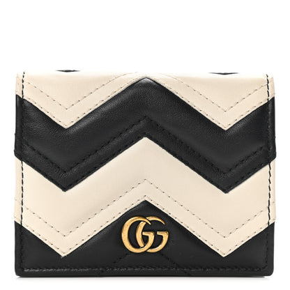 Gucci Calfskin Matelasse GG Marmont Card Case Black White 1 of 7