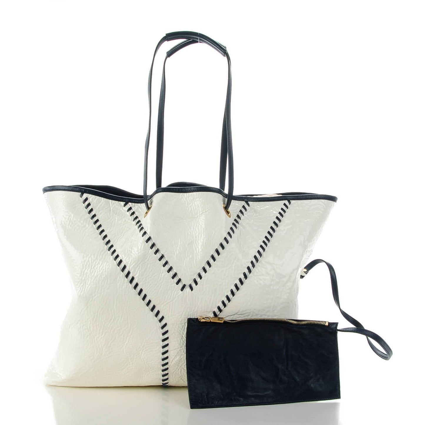 Lambskin Patent Large Neo Double Reversible Tote Navy White