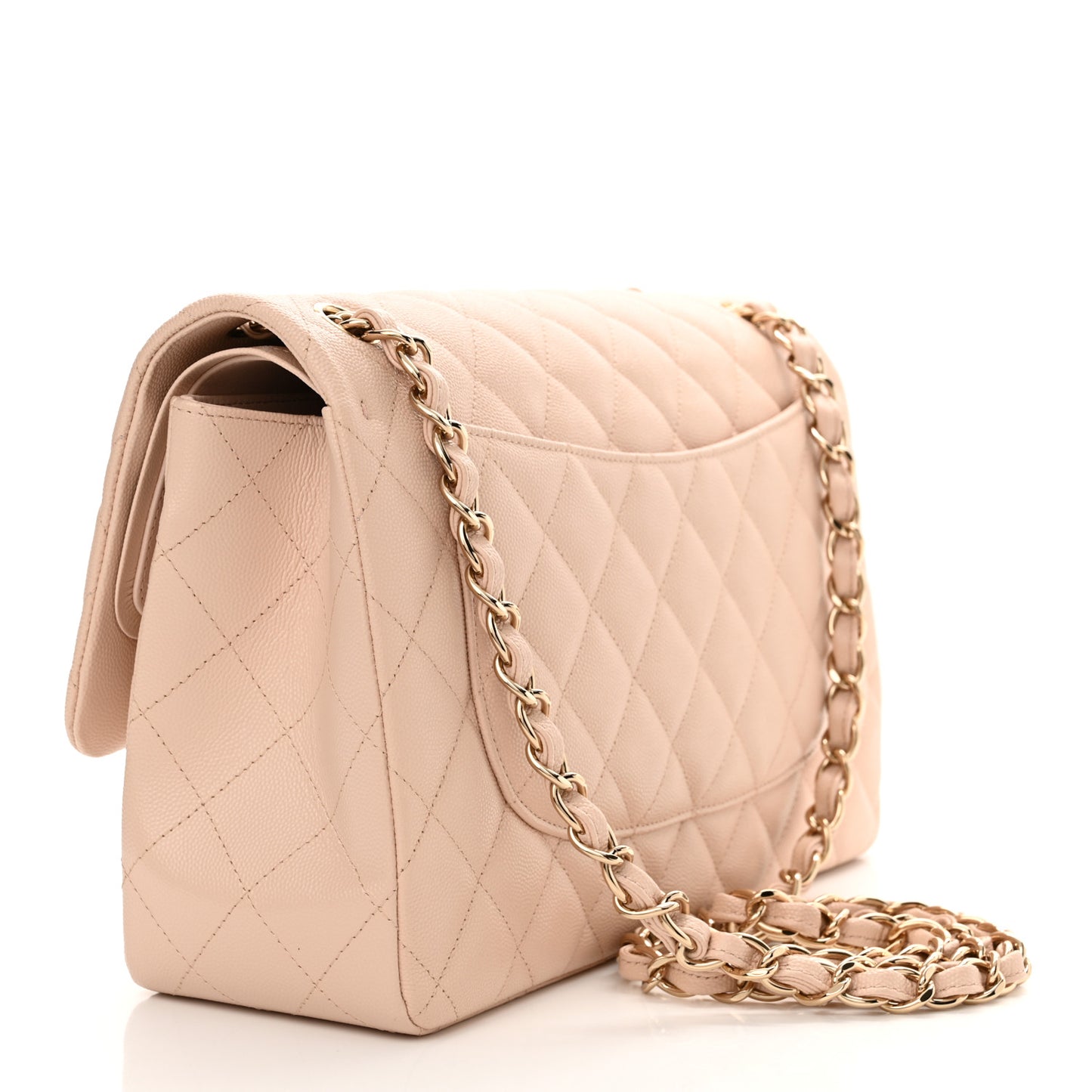 Caviar Quilted Jumbo Double Flap Light Beige