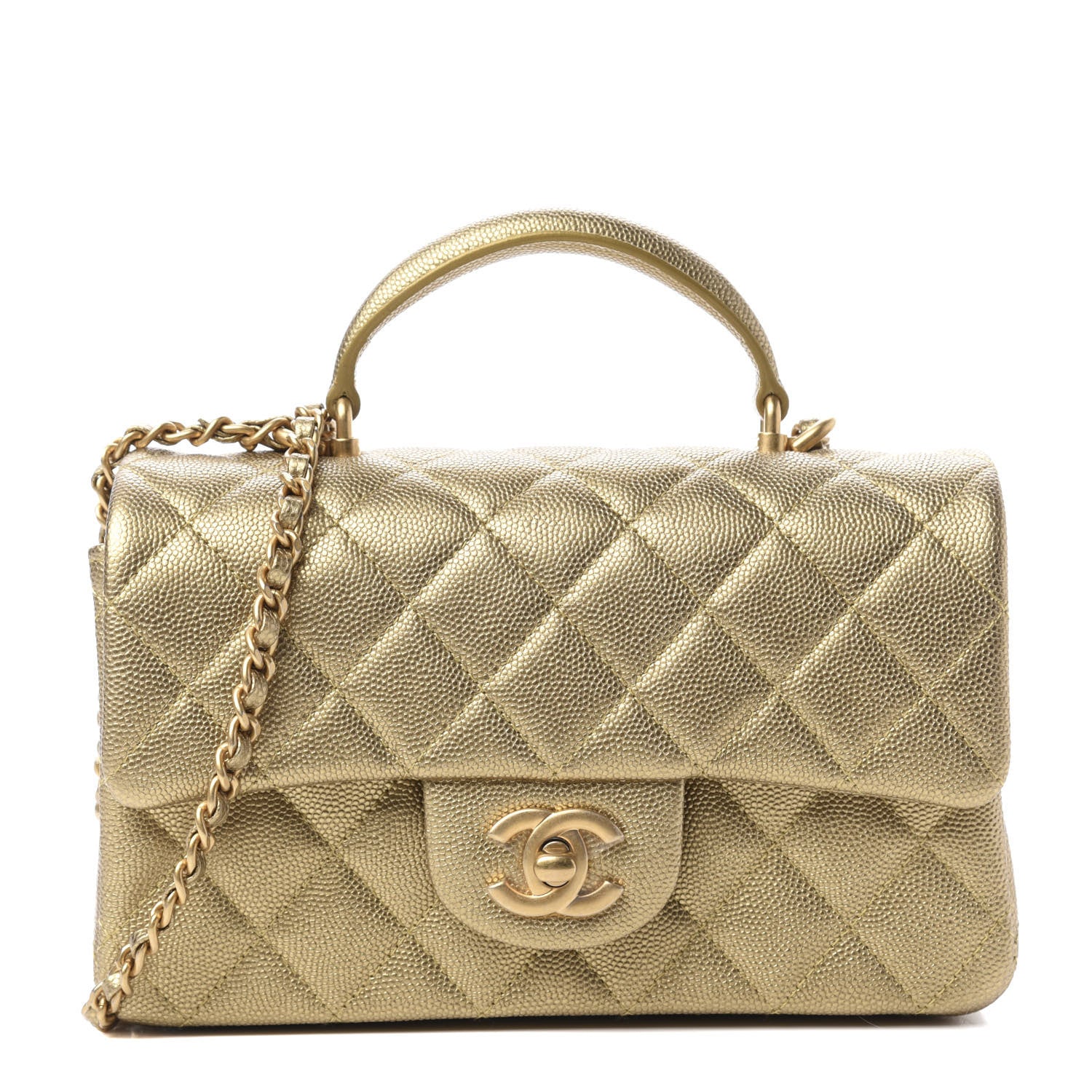 Chanel Metallic Caviar Quilted Mini Top Handle Rectangular Flap Gold 1 of 10
