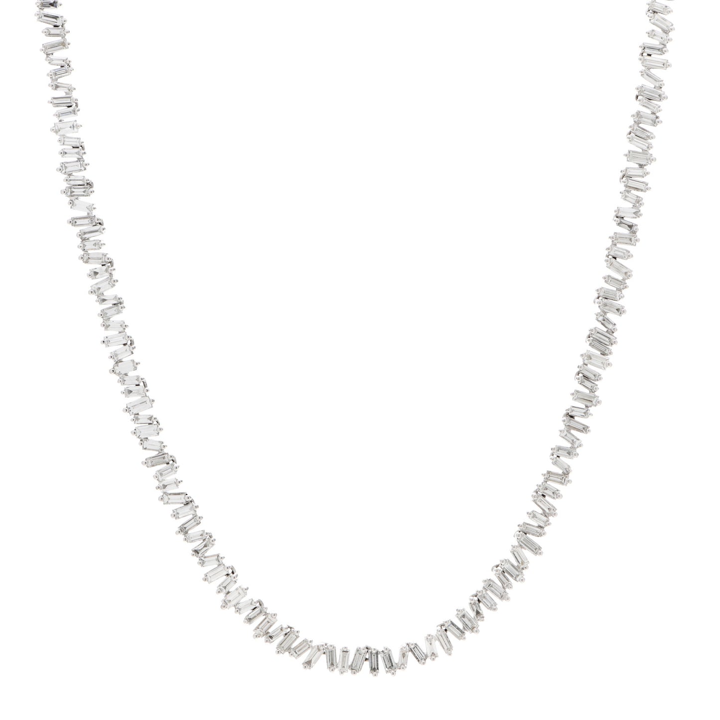 18K White Gold Diamond Classic Fireworks Tennis Necklace
