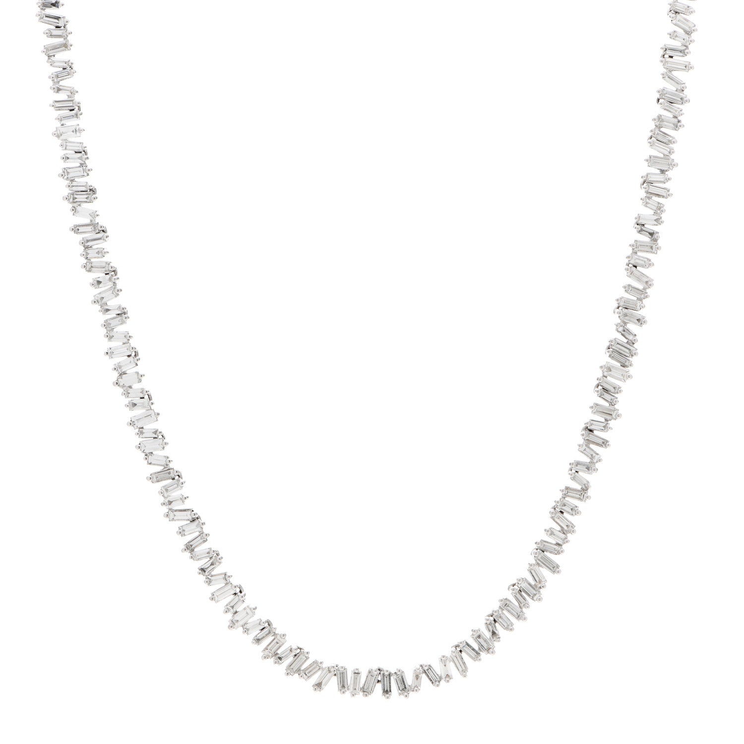 Suzanne Kalan 18K White Gold Diamond Classic Fireworks Tennis Necklace 1 of 4