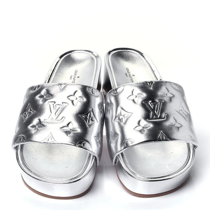 Louis Vuitton Metallic Lambskin Embossed Monogram Jumbo Flatform Mule Sandals 37 Silver 5 of 11