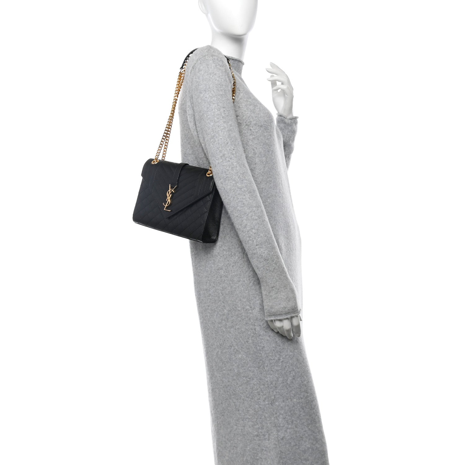 Saint Laurent Grain De Poudre Textured Mixed Matelasse Triquilt Medium Monogram Satchel Black 2 of 10