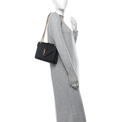 Saint Laurent Grain De Poudre Textured Mixed Matelasse Triquilt Medium Monogram Satchel Black 2 of 10