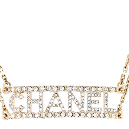 Chanel Metal Crystal Logo Choker Necklace Gold 4 of 7