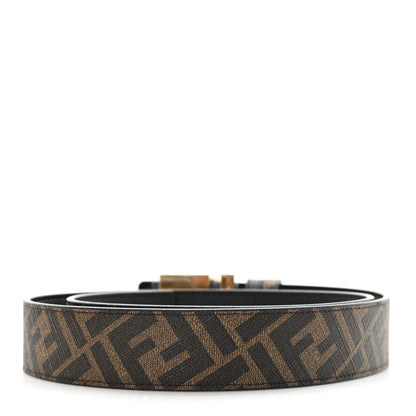 Fendi Cuoio Romano Glazed Fabric FF 1974 Reversible Belt 90 36 Black Tobacco Moro 2 of 4