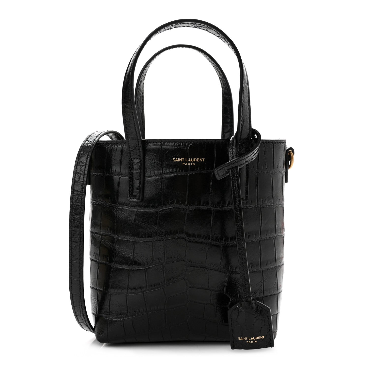 Saint Laurent Calfskin Crocodile Embossed Paris Mini Toy Shopper Tote Black 1 of 10