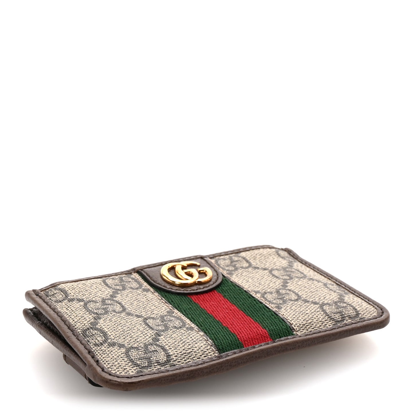 GG Supreme Monogram Web Ophidia Zip Card Case Brown