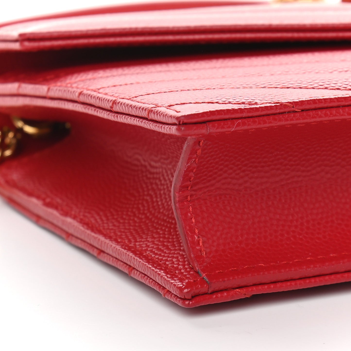 Grain De Poudre Matelasse Chevron Monogram Envelope Chain Wallet New Red