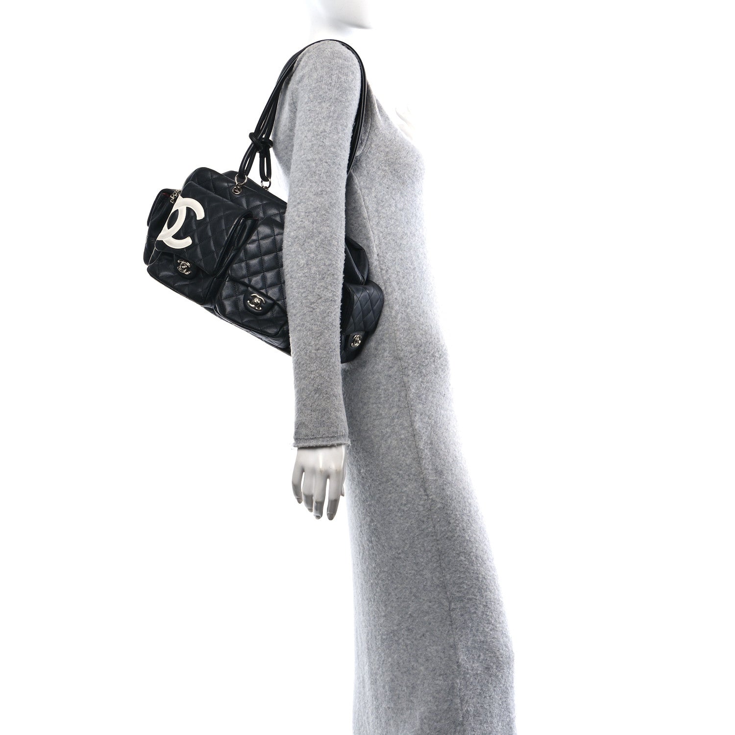 Chanel Calfskin Quilted Large Cambon Multipocket Reporter Black White 2 of 15
