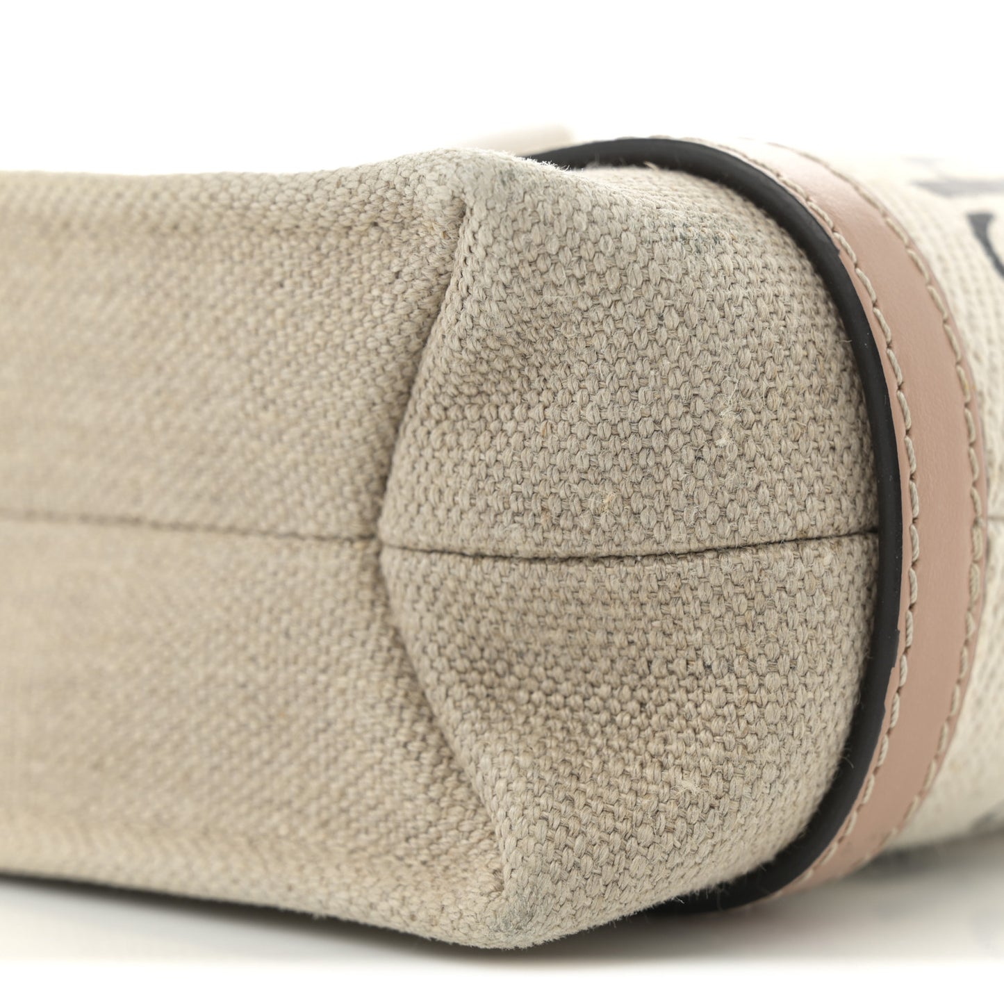 Linen Calfskin Small Woody Ribbon Tote With Strap White Light Brown