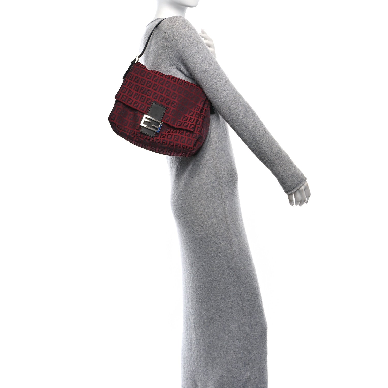 Fendi Zucchino Mama Baguette Red Black 2 of 10