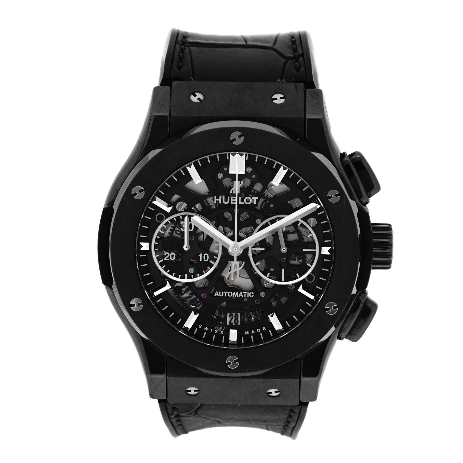 Hublot Titanium Ceramic Alligator 45mm Classic Fusion Aerofusion Chronograph Automatic Watch Black 525.CM.0170.RX 1 of 4